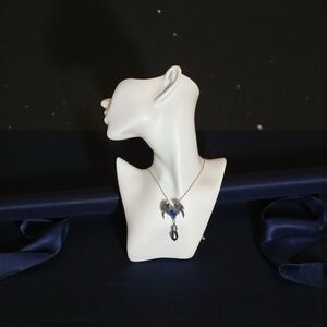 Vintage Goth Style Wings & Stone Pendant Necklace